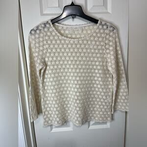 Pink Martini Beige Bohemian Vintage Knit Cottage Core Top size large